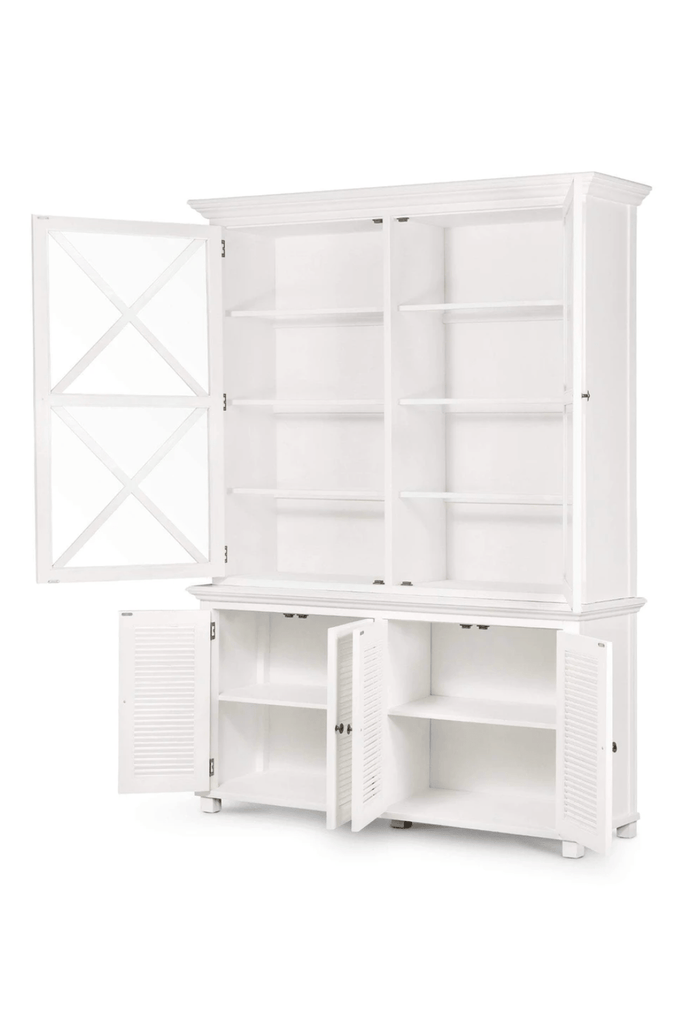 One World | Hamptons Louver Large Glass Door Cabinet White