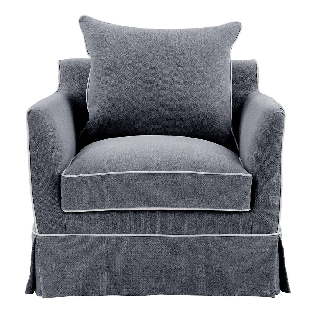 Noosa Armchair | Grey with White Piping